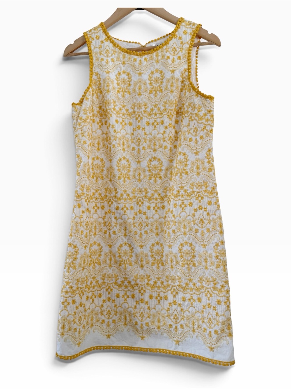 Max Studio Embroidered Dress Golden Yellow & White Sleeveless Lined Size Small